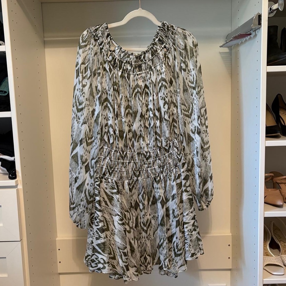 MISA Los Angeles Olive and White, Mini Dress. Size L
